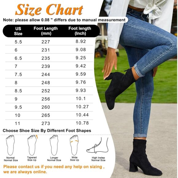 Women's Square Toe Ankle Chestnut Boot Faux Suede Low Black Heel Chelsea Shoes - Picture 7 of 7